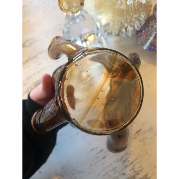 Vintage Unmarked Glass Handkerchief Vase 5" Brown with Green Polka Dots - Picture 4 of 5